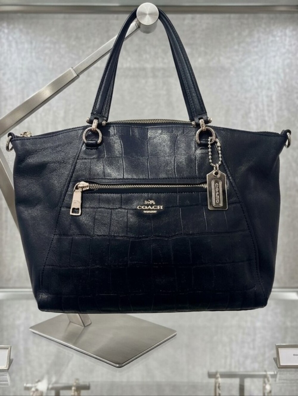 Coach Croc-Embossed Navy Blue Satchel